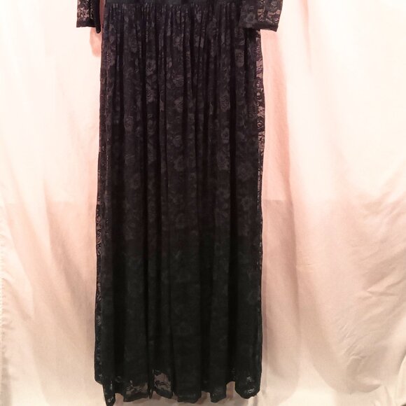 Dress Size 2XL Dark Green Color A-Line Maxi Long Floral Lace Lined Long Sleeves - Picture 2 of 5
